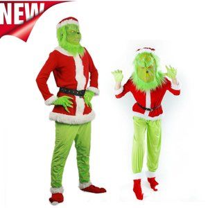 Christmas Santa Costume Suit, Green Big Monster Cosplay Costume Adult Grinch
